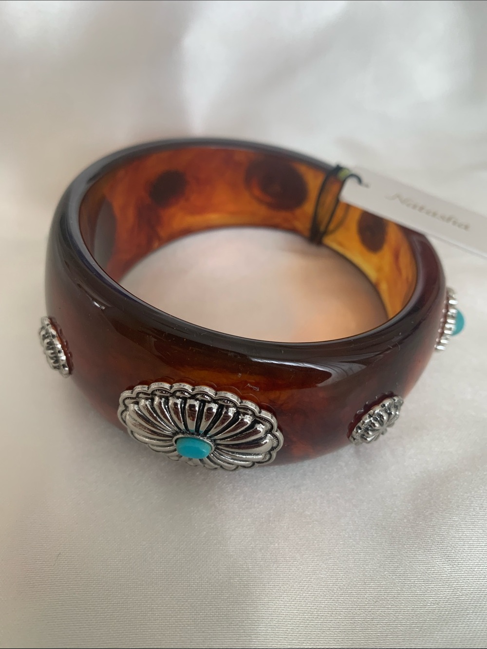 Natasha Amber Resin Cuff Bracelet with Turquoise Accents